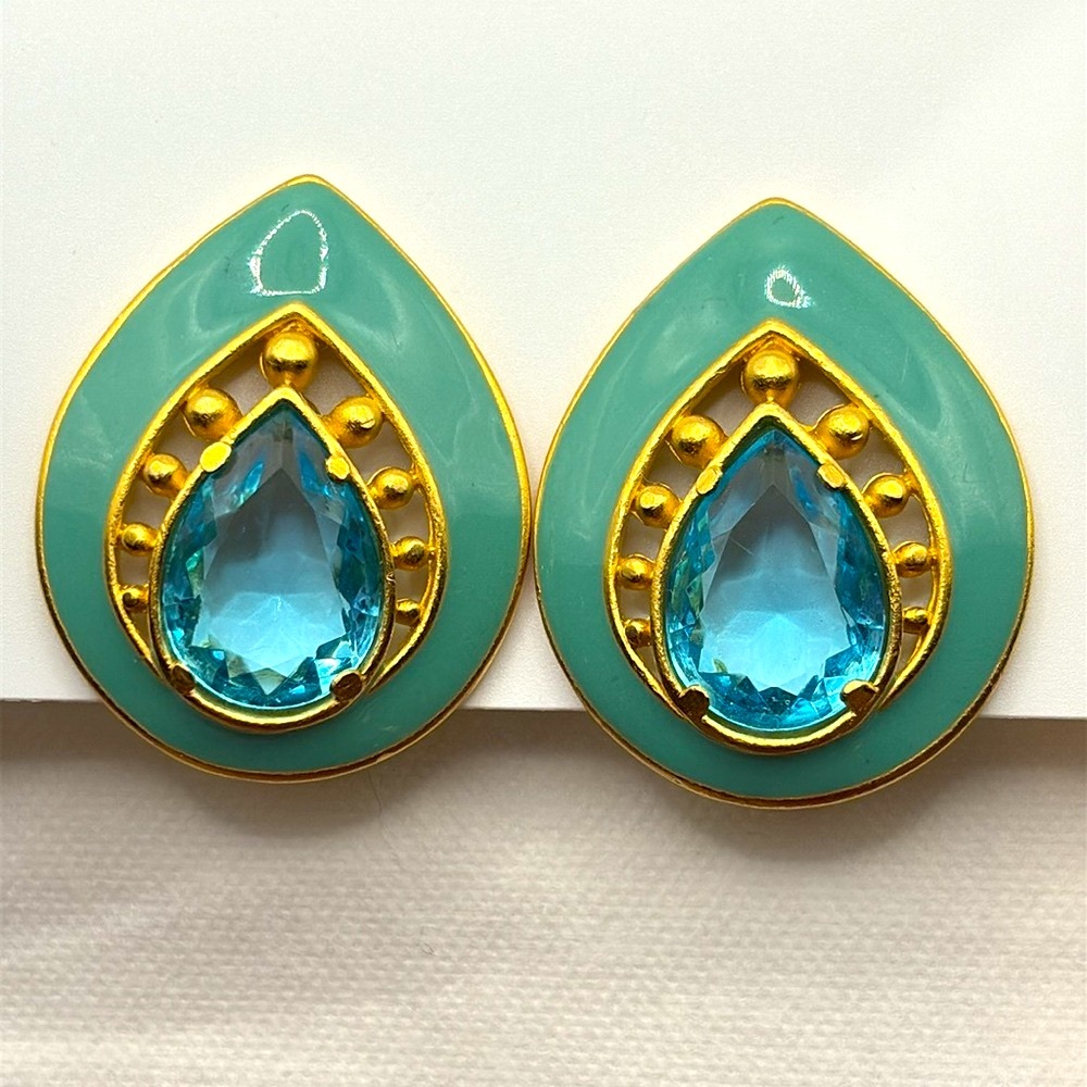 Vintage Yves Saint Laurent Gold and Turquoise Teardrop Earrings